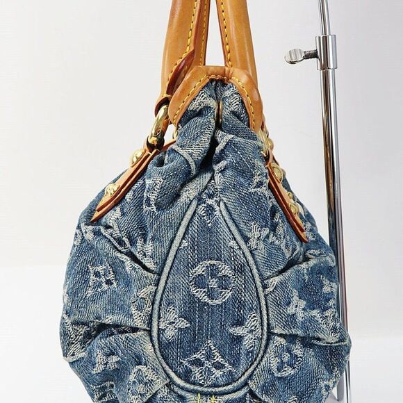 Pleaty Blue Monogram Denim Hand Bag - Picture 4 of 10